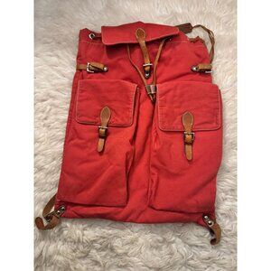 Vintage Ralph Lauren Cotton and Leather Red Backpack Shoulder Bag-AS IS